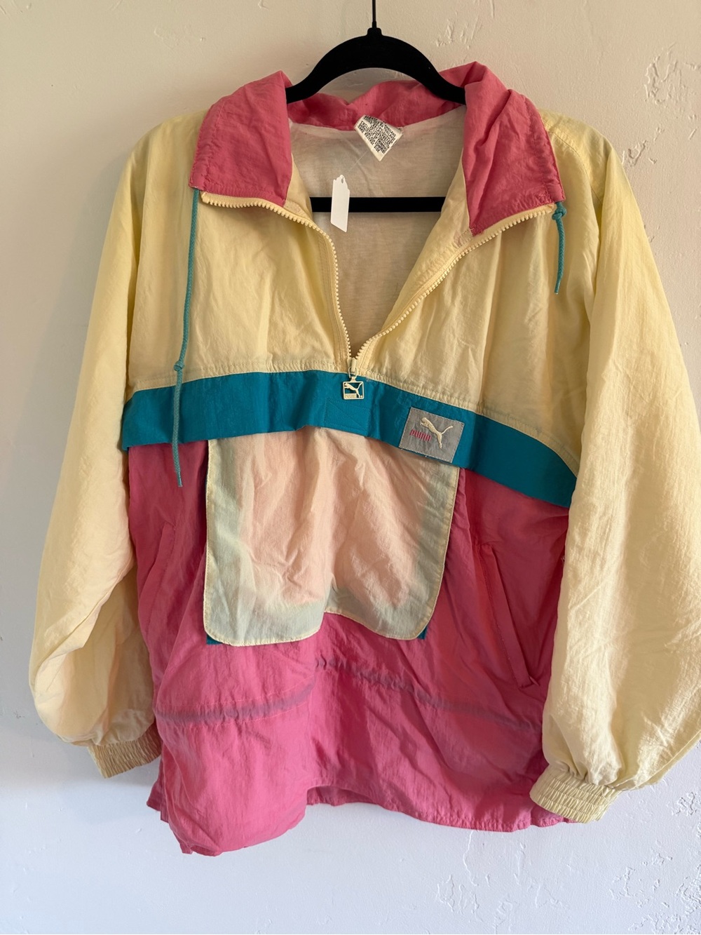 Vintage Puma Colorblock Windbreaker Jacket in Pink, Cream & Teal